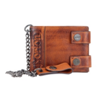 Norton Leather Biker Wallet with Chain Brown