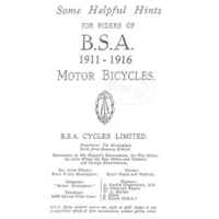 BSA 1911 to 1916 Instruction Manual for all models well Illustrated. HOBY/3064