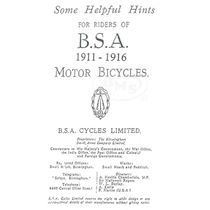 BSA 1911 to 1916 Instruction Manual for all models well Illustrated. HOBY/3064