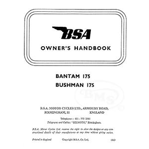 BSA 1969 Instruction Manual for Bantam 175 and Bushman 175 only. LEYLAND/1841