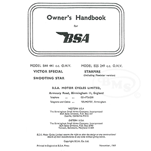 BSA 1969 to 1970 Instruction Manual B25 Starfire Fleetstar B44 Victor Special and Shooting Star. DARIUS/595