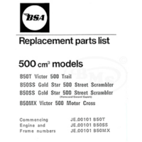 BSA 1971 Illustrated Spare Parts Manual 500cc B50T Victor Trail and B50MX Victor and B50SS Gold Star. SMITH/786