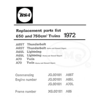 BSA 1972 Illustrated Spare Parts Manual A65T Thunderbolt A65L Lightning A70 Twin from engine no. JG00101. ALP/2110