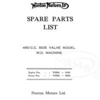 Norton 1940 to 1945 Wartime Spares Manual. No illustrations. 490cc 16H Military engine/ frames W90001-96000. BABYLON/297