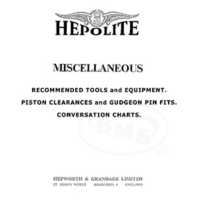 Hepolite 1955 Recommended Tools and Equipment,Piston Clearances and Gudgeon Pin Fits and Conversion Charts. GUDGEON/3329
