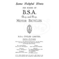 BSA 1921 to 1924 Instruction Manual for 6 and 8 h.p models. Well Illustrated. ADEM/1194