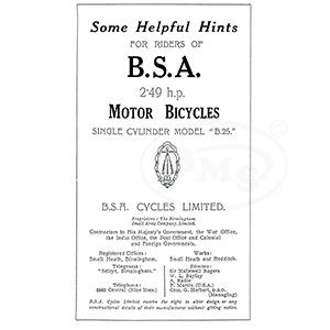 BSA 1925 Illustrated Instruction Manual 2.49hp model only.ADRIA/1195