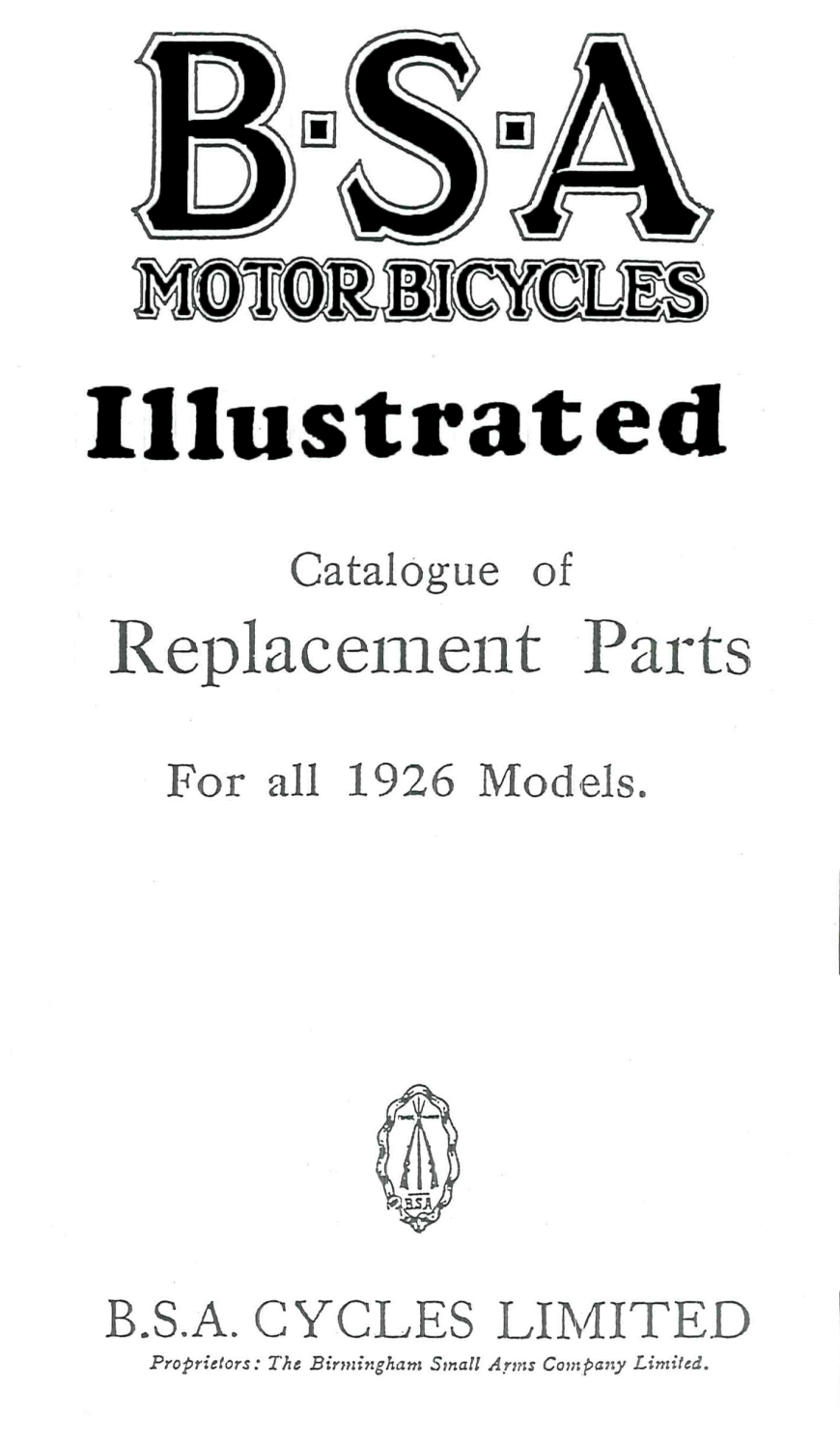 BSA 1926 Illustrated Spare Parts Manual. All models. MAURICE/1136