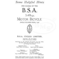 BSA 1926 Instruction Manual. 3.49hp model L26 only. ESSEX/1461