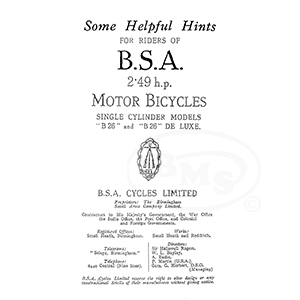 BSA 1926 Instruction Manual. 2.49 hp model only. Illustrated. ACME/1193