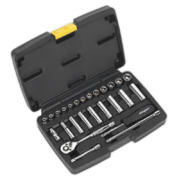Socket Set 26pc 1/4"Sq Drive 6pt WallDrive Metric - S0910