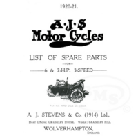 AJS 1920 to 1921 Illustrated Spares List. For 6 and 7 hp Twins with 3 speed gear. DARWIN/2760