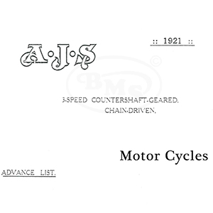 AJS 1921 Annual Sales Catalogue. All models.