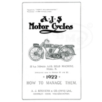 AJS 1920 to 1922 Good Instruction Manual. 2.75 hp Models; B B1 & B2. Well Illustrated. ABADAL/1187