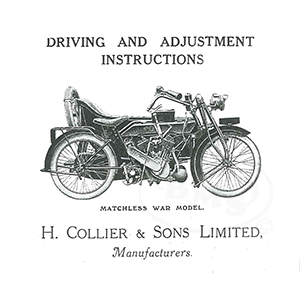 Matchless 1914 to 1918 Driving & adjustment instructions for the war model . (Combination) only. OWEN/1654