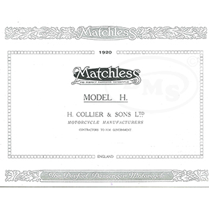 Matchless 1920 Annual Sales Catalogue model H only.