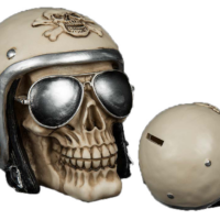 Skull with Motorcycle Helmet Money Box